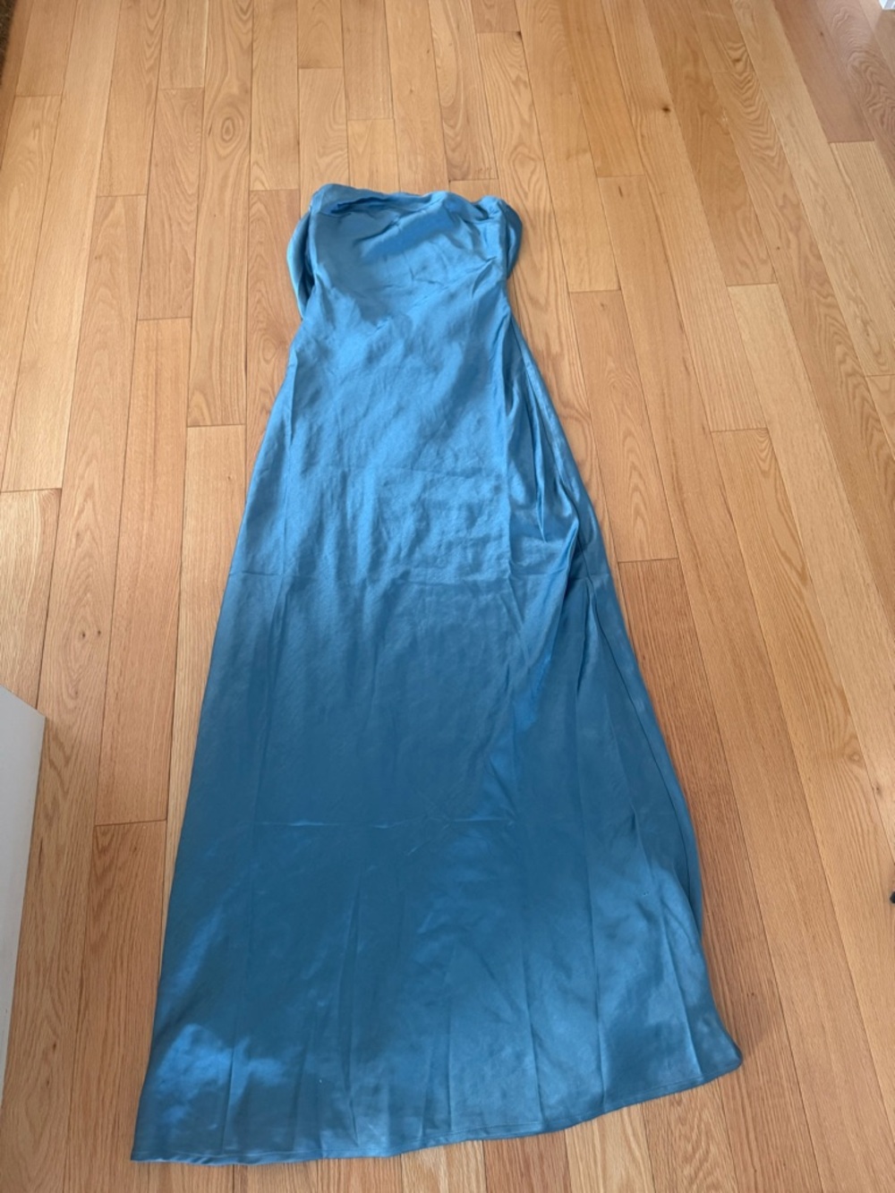 Showpo Satin Slip Maxi Dress in Dusty Blue